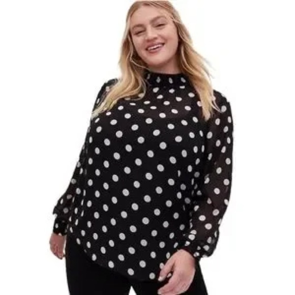 torrid Black Blouse with White Polka Dots
